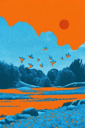Tactile Risograph Duotone style AI image example 2