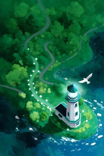 Whimsical Isometric Diorama style reference image — pastel and emerald palette