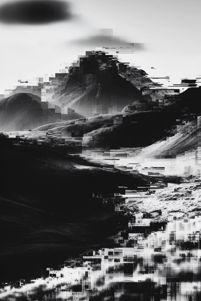 Monochrome Digital Decay style AI image example 2