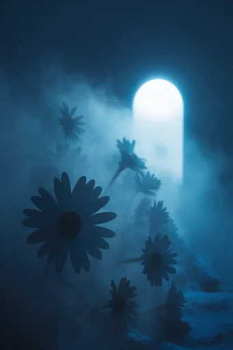 Luminous Liminal Monoliths style reference image — volumetric light beam