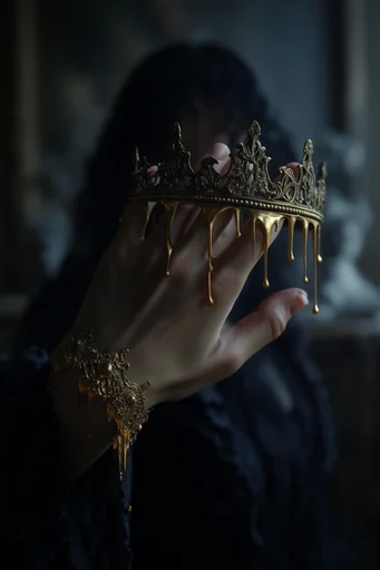 Opulent Gothic Surrealism style reference image — spiked halo crown
