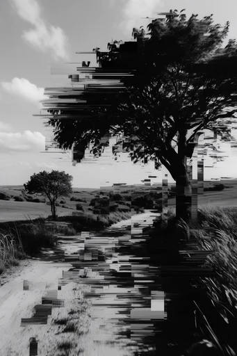 Monochrome Glitch Noir style reference image — pixel sorting