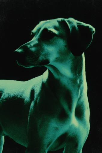 High-Contrast Neon Noir style reference image — glitch art distortion