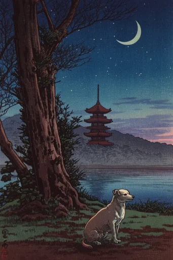 Atmospheric Shin-Hanga Nocturnes style reference image — atmospheric twilight