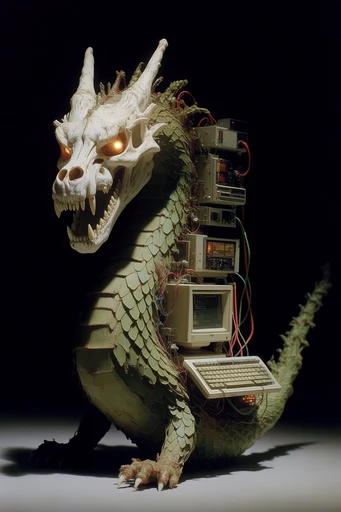 Biomechanical Cybernetic Synthesis style reference image — stark black background