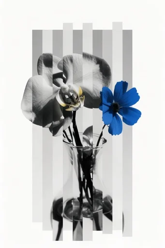 Fragmented Monochrome Geometry style reference image — tactile halftone print