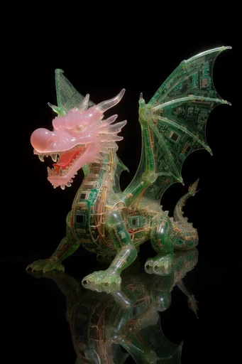 Translucent Cyber-Organic Assemblage style reference image — stark black background