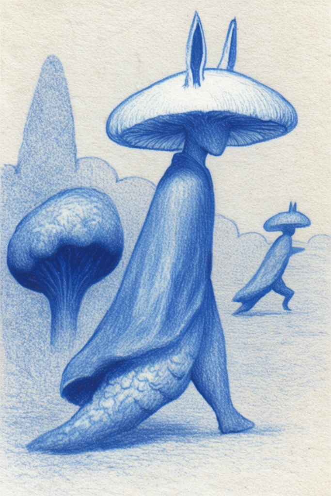 Monochromatic Cobalt Surrealism style AI image example 3