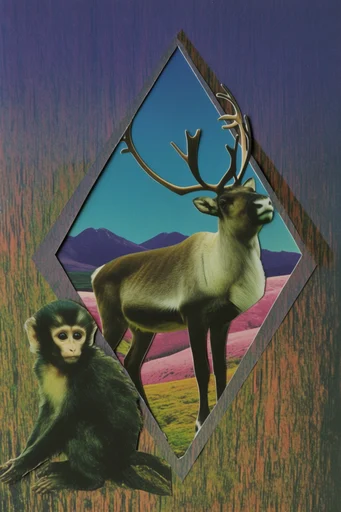 Surreal Retro-Cosmic Collage style reference image — vintage die-cut collage