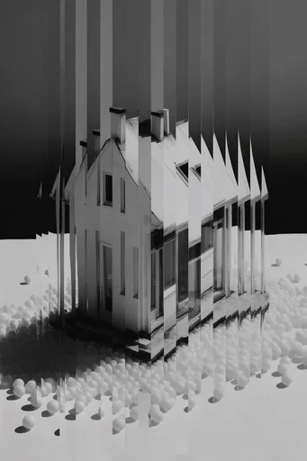 Fragmented Monochrome Surrealism style reference image — slit-scan effect