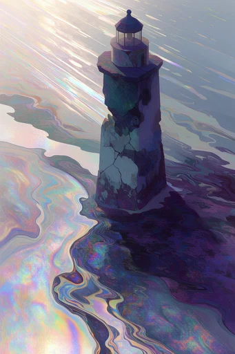 Iridescent Spectral Surrealism style reference image — holographic light trails
