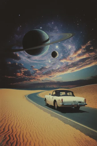 Nostalgic Cinematic Surrealism style reference image — retro-futuristic surrealism