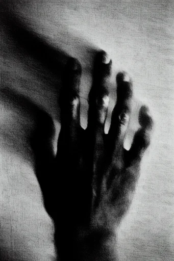Ethereal Monochromatic Motion style reference image — heavy film grain