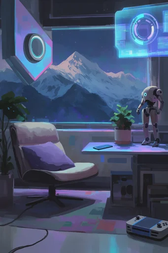 Neon Lofi Maximalism style reference image — lofi cyberpunk aesthetic