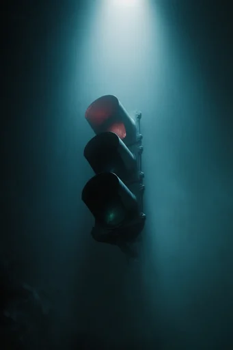 Cinematic Cyan Abyssal style reference image — volumetric fog