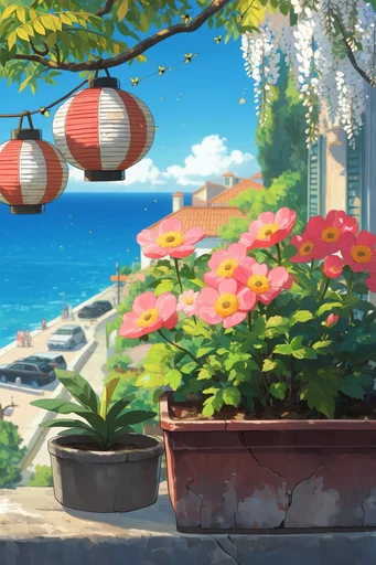 Nostalgic Ghibli Summer style reference image — saturated color palette