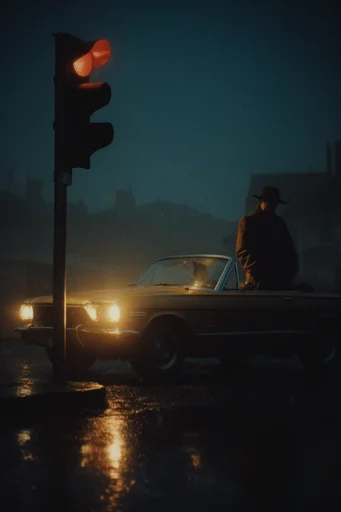 Cinematic Amber Noir style reference image — teal and amber color grading