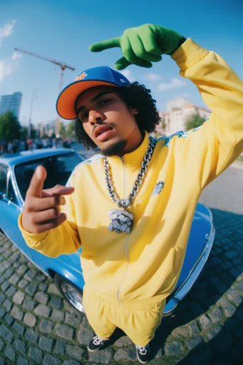 Hyper-Vivid Surrealist Streetwear style reference image — hyper-saturated primary colors
