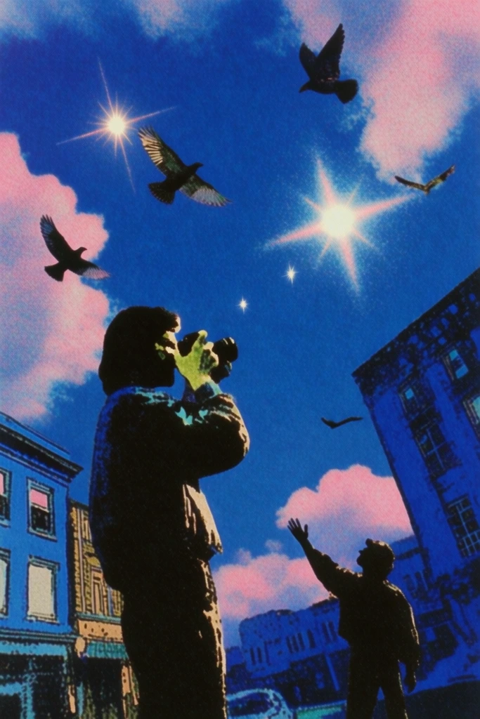 Retro-Surrealist Neon Dreamscape style AI image example 1