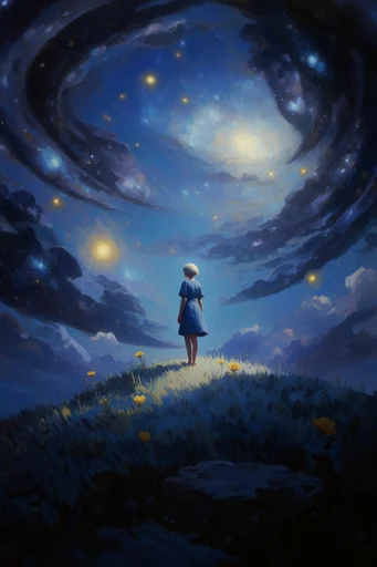 Luminous Nocturnal Dreamscapes style reference image — surreal cosmic scale