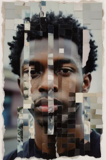Fragmented Structural Portraiture style reference image — high-contrast studio lighting