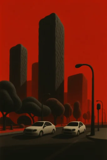 Crimson Velvet Surrealism style reference image — crimson and charcoal contrast