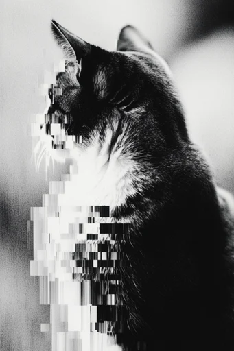 Monochrome Glitch Baroque style reference image — heavy film grain