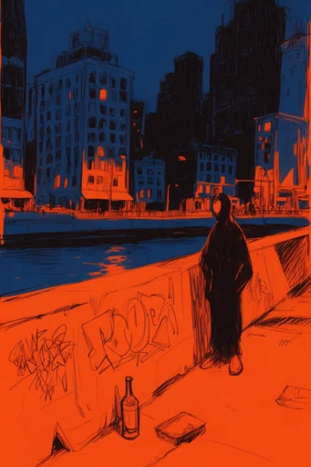 Gritty Neon Noir style reference image — high-contrast ink illustration