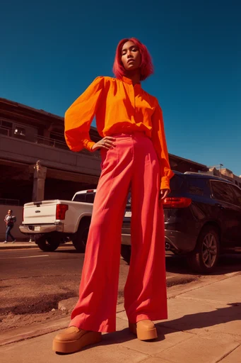 Vibrant Zenith Pop style reference image — extreme low-angle perspective
