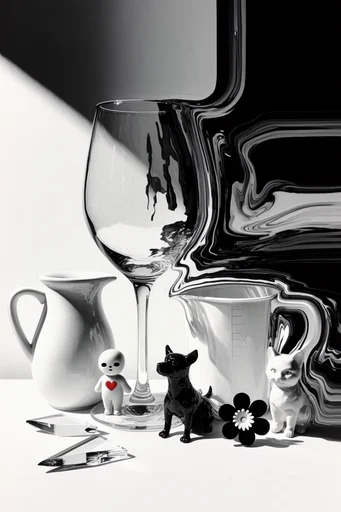 Clinical Liquid Surrealism style reference image — monochrome