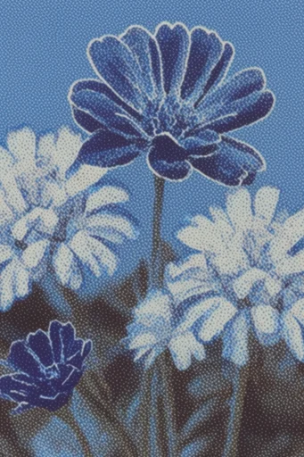 Dithered Noir Alpine style reference image — retro print distortion