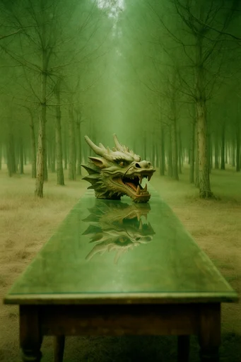 Melancholic Liminal Surrealism style reference image — muted mint and moss palette
