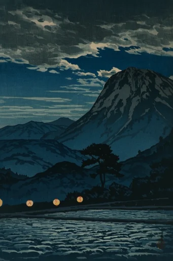 Nocturnal Woodblock Noir style reference image — shin-hanga woodblock style