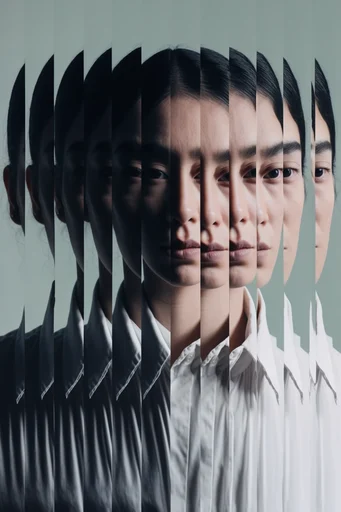 Fragmented Structural Portraiture style reference image — geometric deconstruction