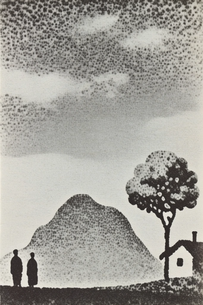 Textured Monochromatic Print style AI image example 2