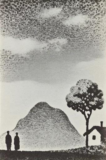 Textured Monochromatic Print style AI image example 2