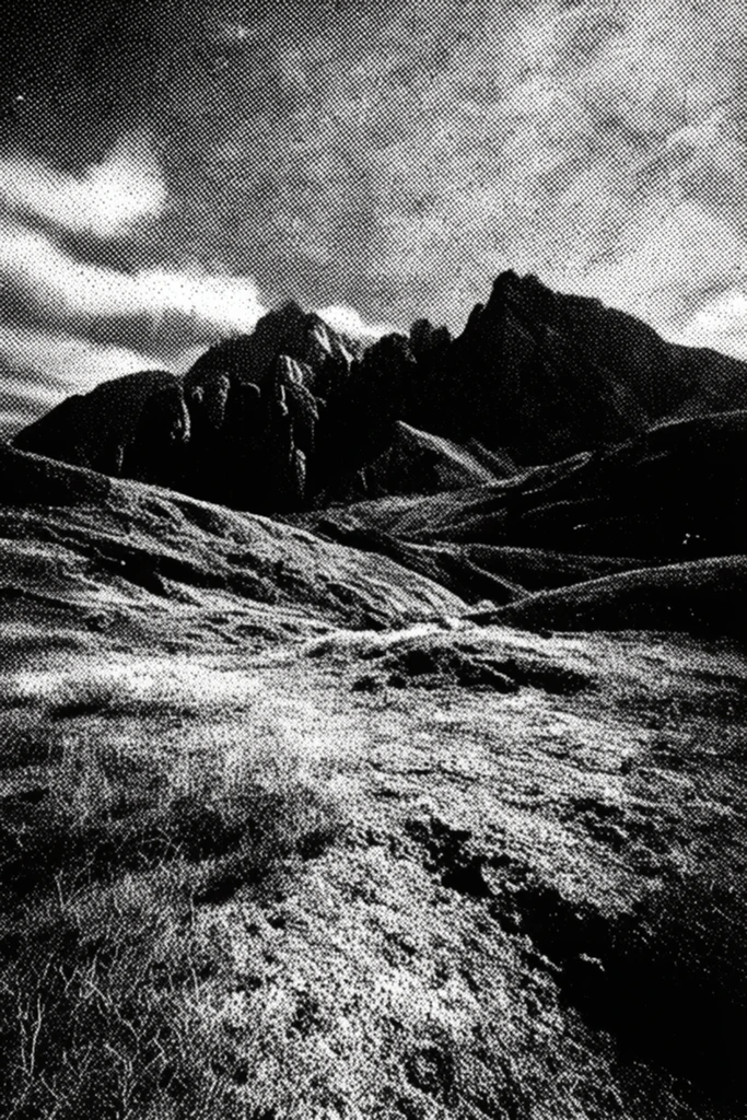 Monochromatic Analog Grime style AI image example 2