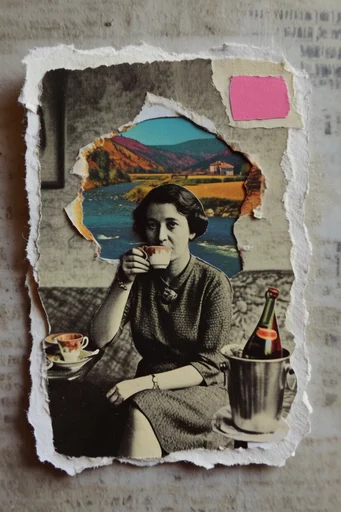 Analog Surrealist Collage style reference image — vintage halftone texture