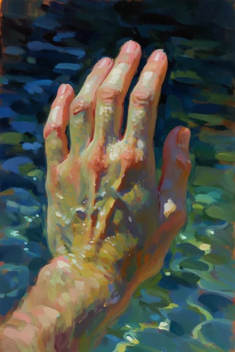Luminous Impasto Waters style reference image — emerald and teal palette