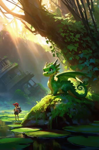 Luminous Mossy Wilderness style reference image — crepuscular rays