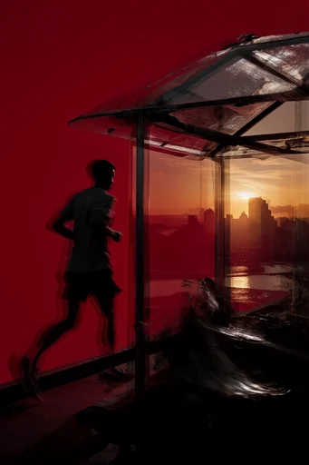 Crimson Noir Minimalism style reference image — deep crimson red background