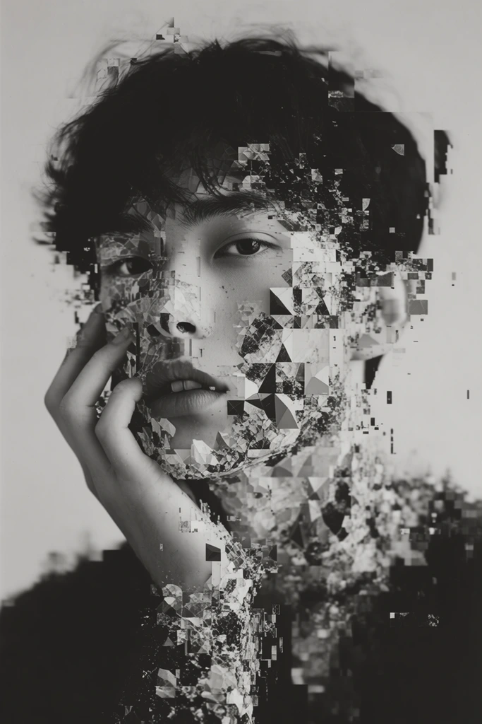 Fragmented Monochromatic Surrealism style AI image example 1