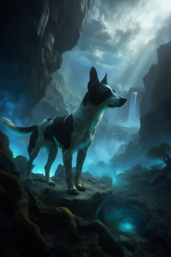 Bioluminescent Abyssal Mysticism style reference image — surreal subterranean landscape