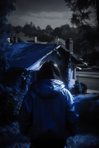 Luminous Cobalt Noir style reference image — heavy film grain