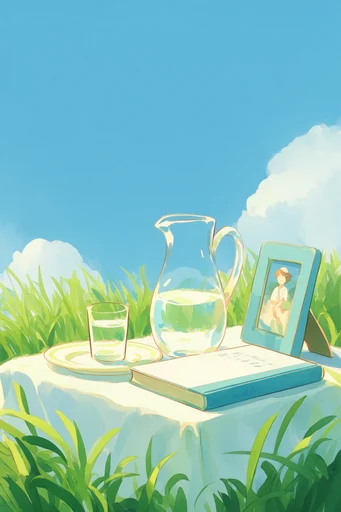 Nostalgic Ghibli Pastoral style reference image — vibrant painterly landscape