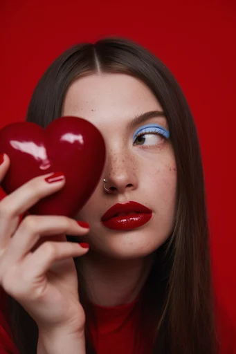 Monochromatic Crimson Avant-Garde style reference image — glossy textures