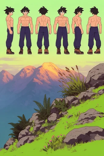 Dynamic Stylized Character Design style reference image — character concept art sheet