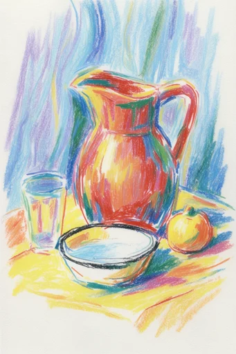 Vibrant Naive Sketchbook style reference image — expressive colored pencil hatching