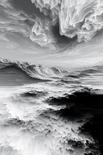 Monochrome Glitch Fragmentation style reference image — glitch art