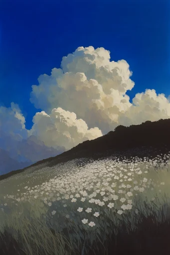 Nostalgic Anime Cloudscapes style reference image — high-contrast silhouette